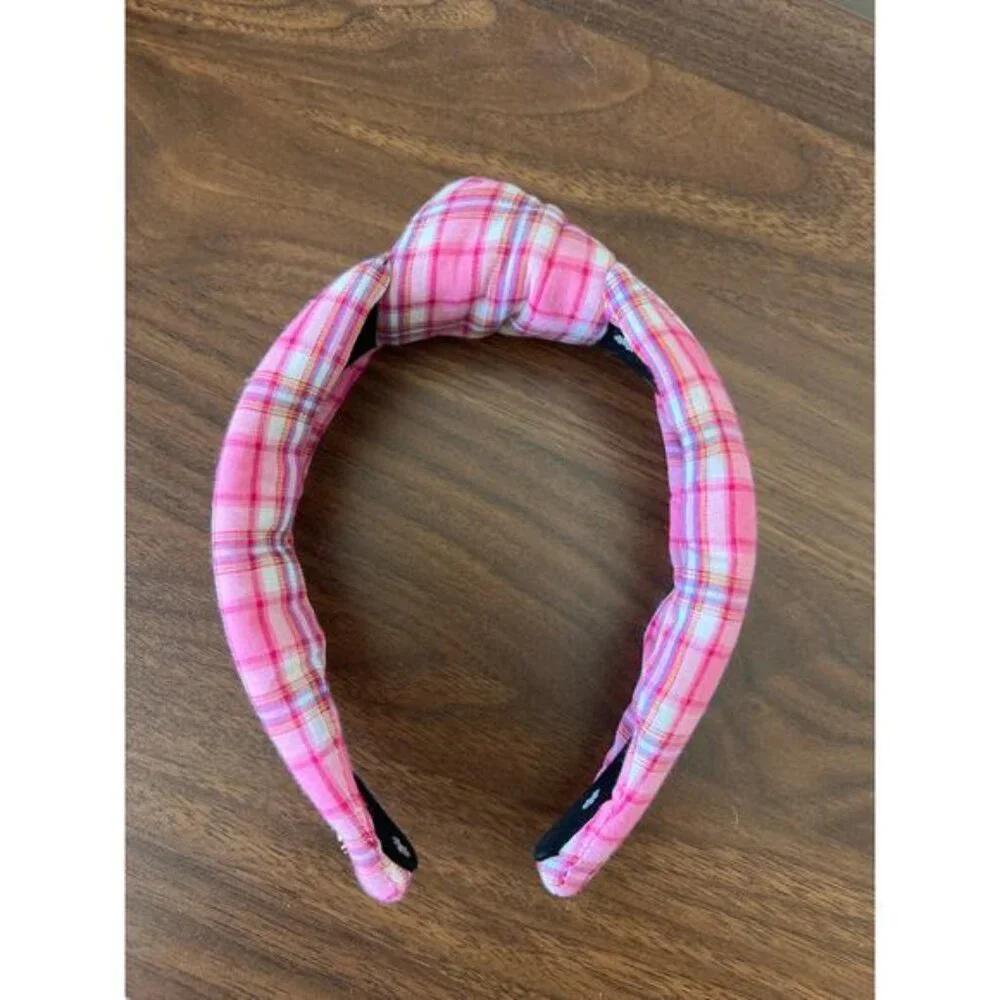 NEW Lele Sadoughi Plaid Knotted Headbands in Pink Strawberry Madras